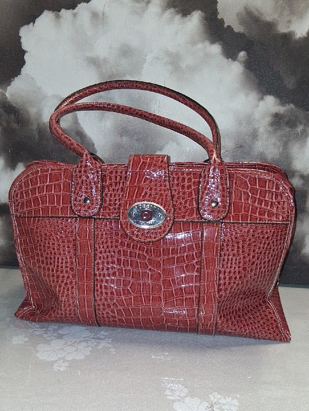Rosetti Croc-Embossed Patent Tote in Deep Red